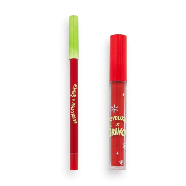 The Grinch x Revolution Little Max Lip Kit zestaw Liquid Lipstick pomadka w płynie 3ml + Lip Liner konturówka do ust 1g Online Sale