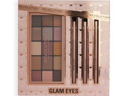 Glam Eyes Makeup Gift Set zestaw Reloaded Eyeshadow Palette paleta cieni do powiek + Eyeshadow Brushes pędzle do makijażu 3szt Hot on Sale