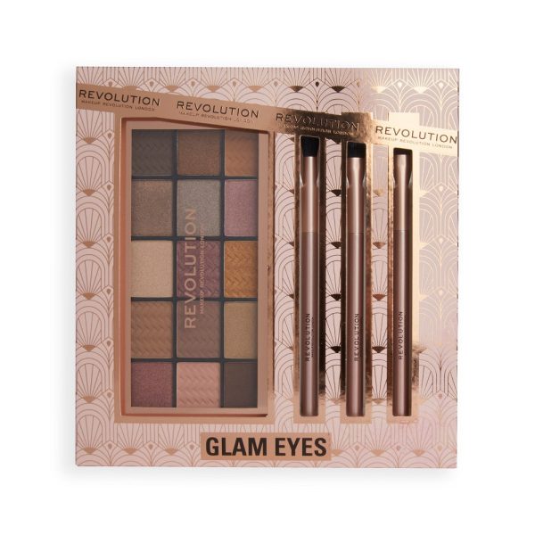 Glam Eyes Makeup Gift Set zestaw Reloaded Eyeshadow Palette paleta cieni do powiek + Eyeshadow Brushes pędzle do makijażu 3szt Hot on Sale